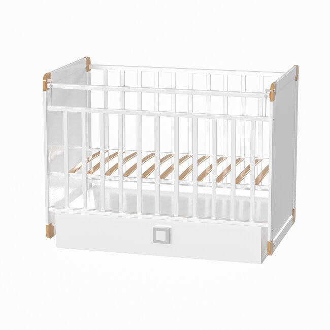 Кроватка детская GRETTA  поперечного качания, с ящиком, белый